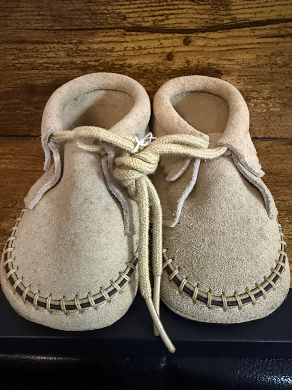 Baby Suede Moccasin Shoes in Beige - Soft Lace-Up Comfort